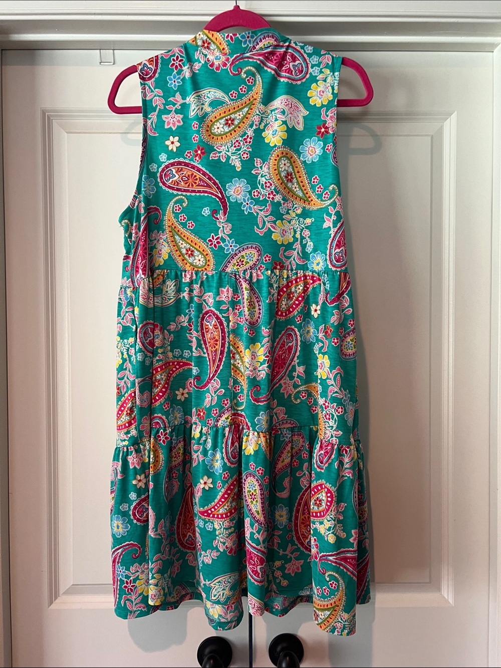 Sleeveless Teal Paisley Tiered Dress